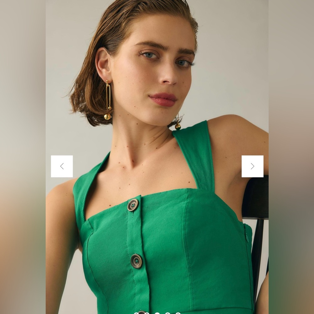 Maeve Green Button-Front Midi Dress - Picture 4 of 9